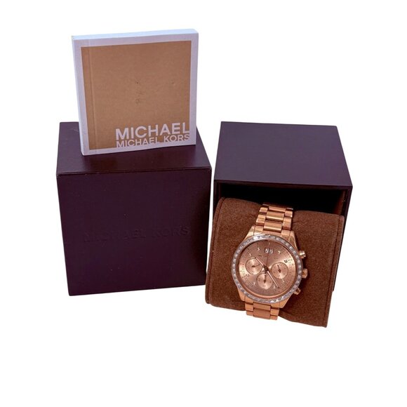 Michael Kors Rose Gold Womens Chronograph Watch w/Crystal Bezel & Date Display - Picture 2 of 11